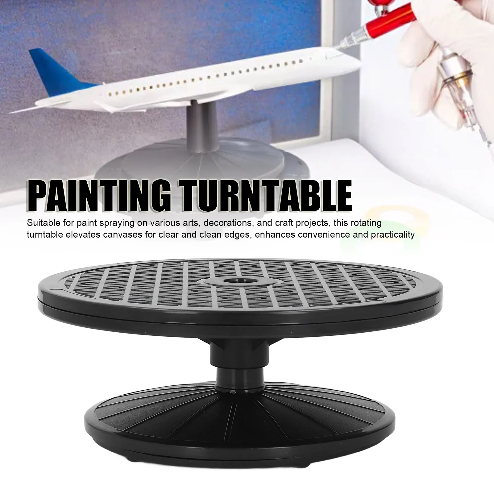 HS-E190 Paint Spraying Turntable ABS Plastic Rotating Work Stand for Painting Sculpting Cake Decorating Craft Projects