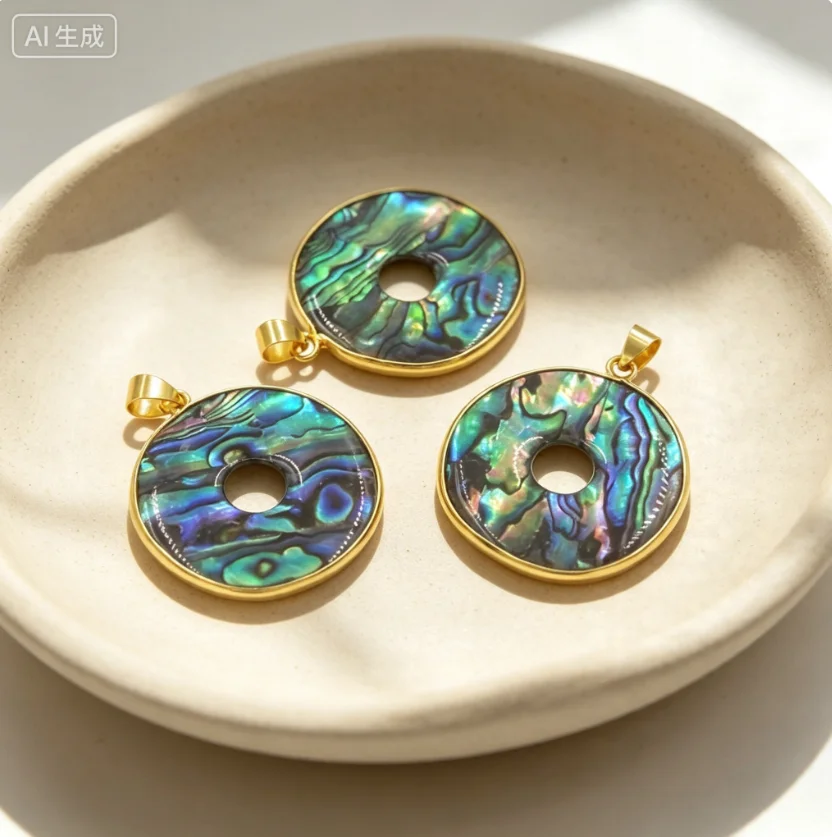 WT-JP406 WKT New Arrival Beautiful Abalone Shell Round Shape Pendant With Real Gold Plated For Women Dressing
