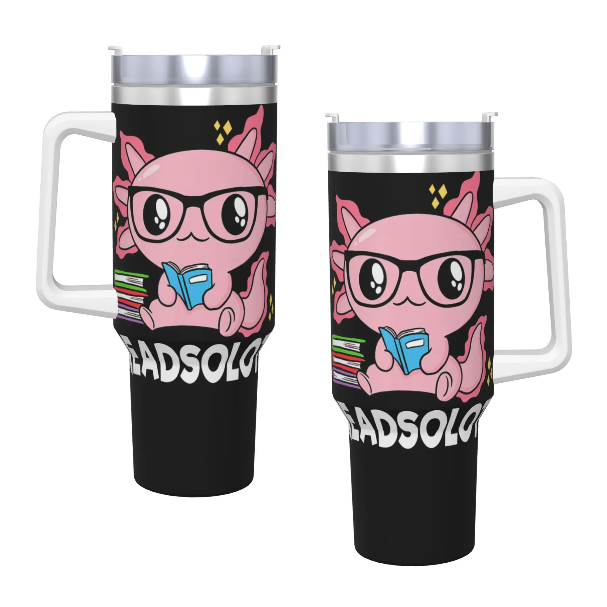 Readsolotl Axolotl Book Lover Funny Reading Tumbler  old Water Bottle Preservation Stainless Steel Thermal Mug Travel Car Mugs