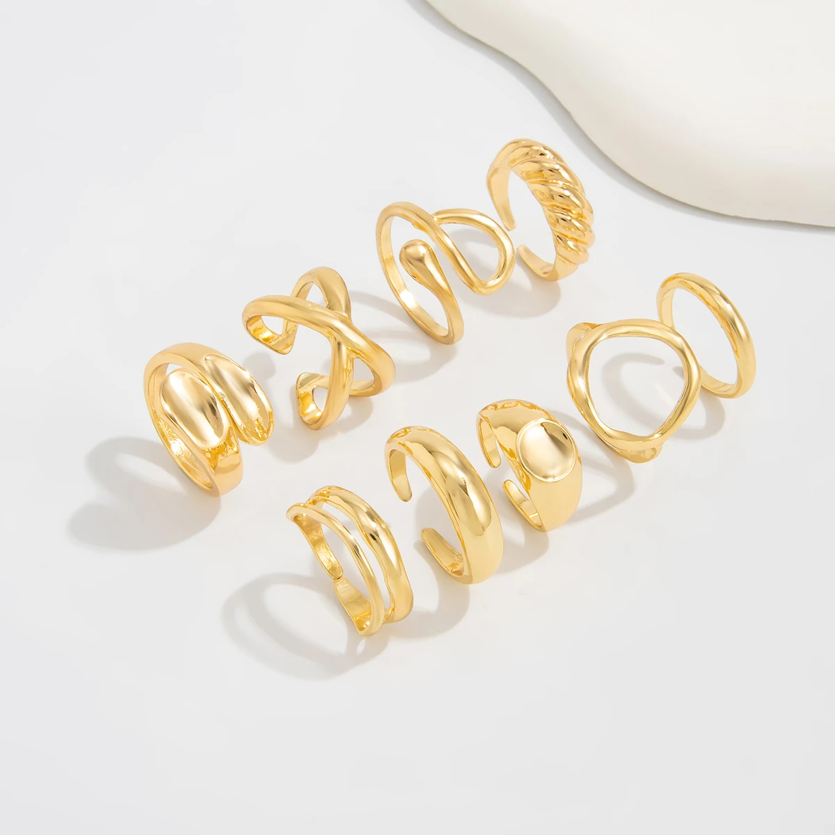 SHIXIN 9 Pcs/Set Hip Hop Hollow Out Irregular Open Rings for Women New Smooth Surface Chunky Adjustable Rings Set Party Jewelry