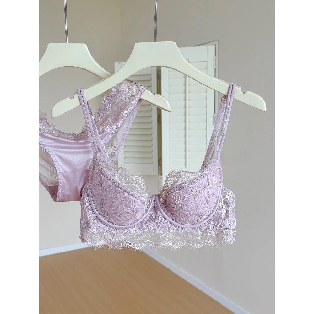 NIEPO Spring Summer New Arrival French Lace Minimizer Bra Set Sensual Lingerie Soft Underwire Thin Cup Side Breast Support S-XL