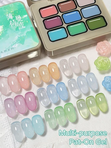 Pegamento de palmaditas de 9 colores, mancha enlatada de alta saturación, pegamento de esmalte de uñas semisólido Popular, salón de uñas para manicura Diy