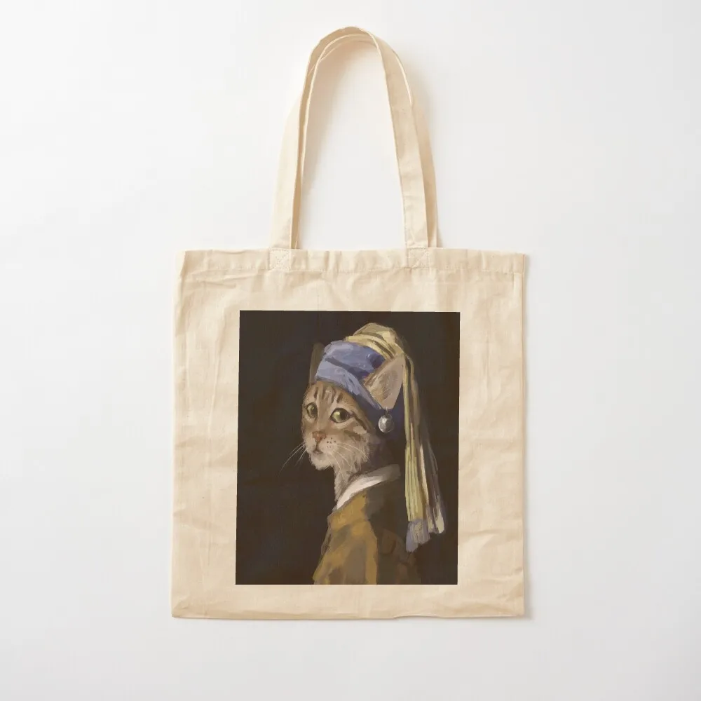 حقيبة حمل على شكل قطة مع حلق لؤلؤي، حقيبة تسوق نسائية، حقيبة يد للسيدات، حقائب قابلة لإعادة الاستخدام، سوبر ماركت قابلة للطي