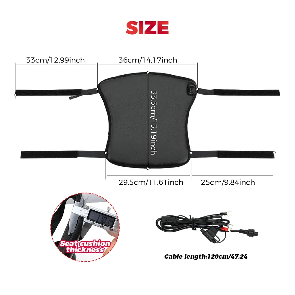 KEMITOUR 12V Motorcycle Heated Seat Cushion Universal For ATV Raptor 700 For R1200GS F800GS MT07 MT09 Winter Warmer Seat Cover
