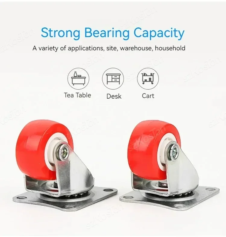 Rodízio de móveis de 4 tamanhos, 1-2 polegadas, pvc, vermelho, universal, giratório, roda de rolo para plataforma, acessório de carrinho
