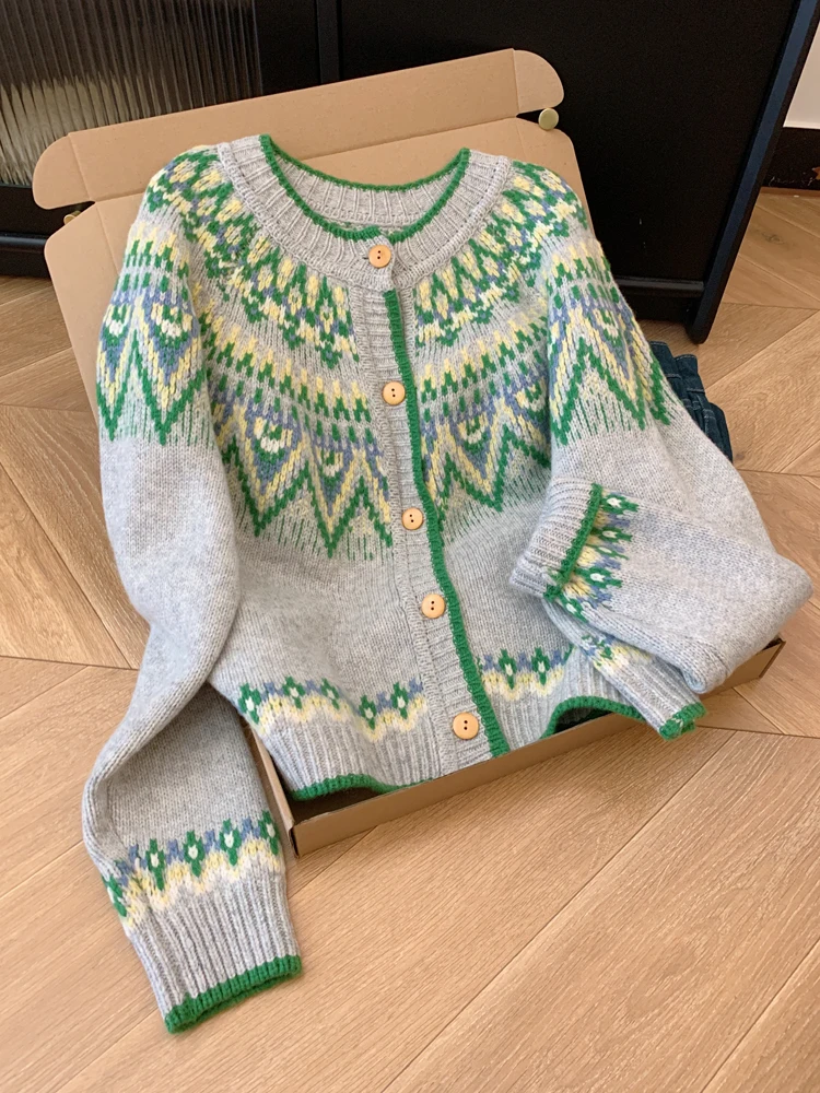 

Loose Korean Knit Cardigan For Women Autumn All Match New Round Neck Sweater High Quality Slimfit Commuting Jacket