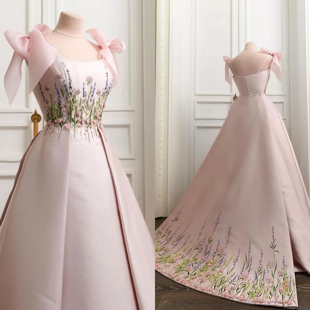 Modern Style Formal Evening Off The Shoulder Ball Gown Embroidery Bow Satin Bespoke Occasion Dresses