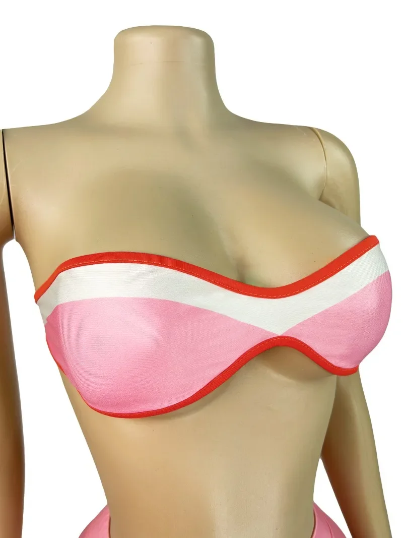 Chándales de retales de colores, conjunto de 3 piezas, Top Bandeau a la moda para mujer, chaquetas de manga larga con cremallera y pantalones cortos con cordones, trajes a juego