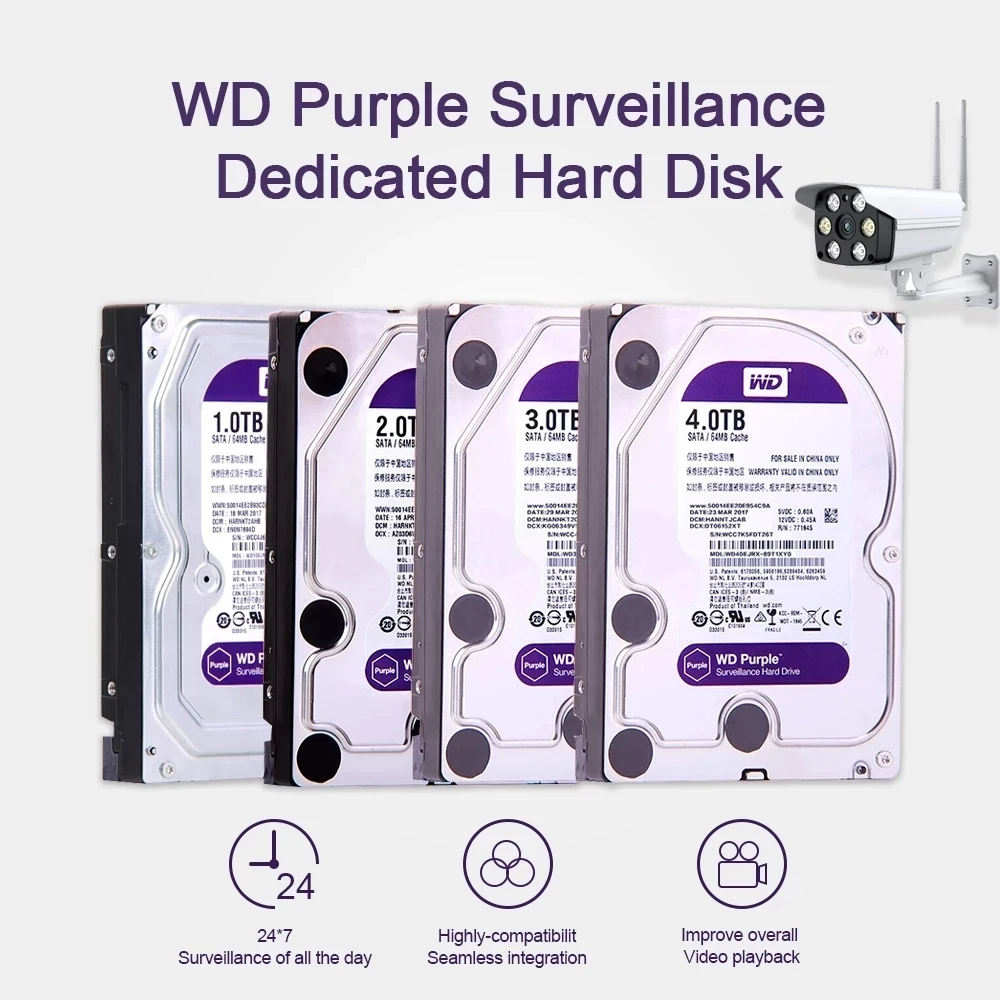 WD الأرجواني 4 تيرا بايت 6 تيرا بايت 8 تيرا بايت محرك الأقراص الصلبة مراقبة SATA III 64 متر 3.5 "HDD HD القرص الصلب لنظام الأمن مسجل فيديو DVR NVR CCTV