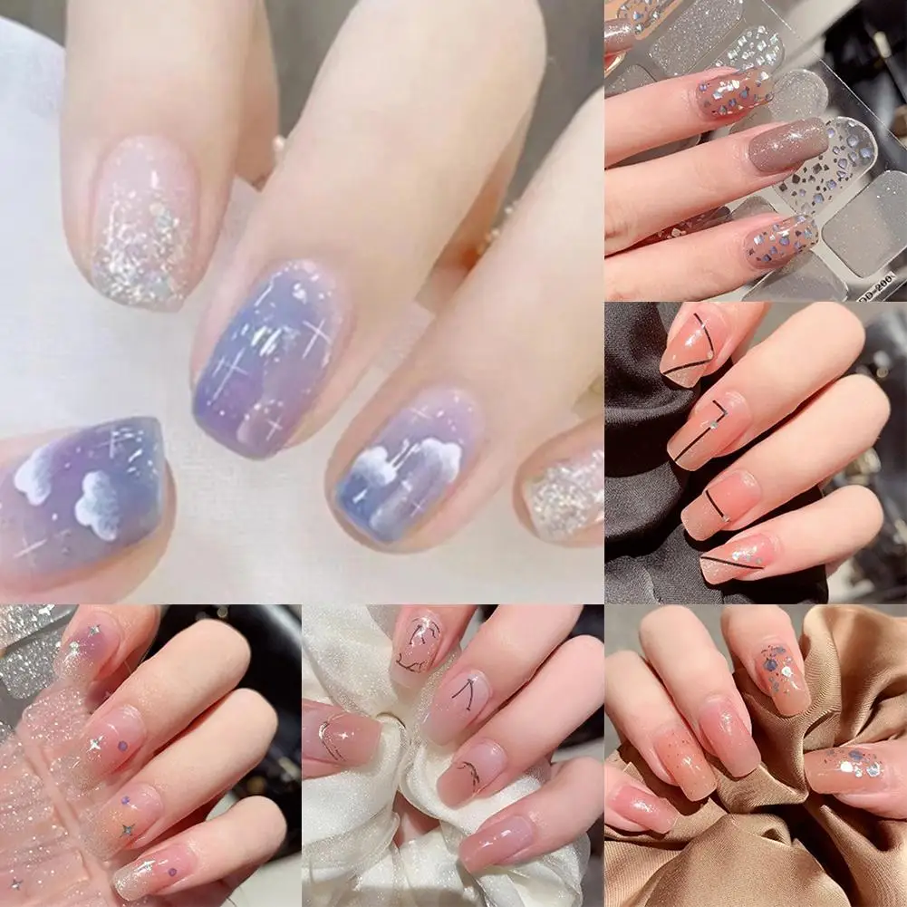 Naklejki na paznokcie Semi Cured uñas Gel Nail Strip Sticker Gel Wraps Cured Waterproof Nail Polish Gel Nail Decals Lamp P2K3