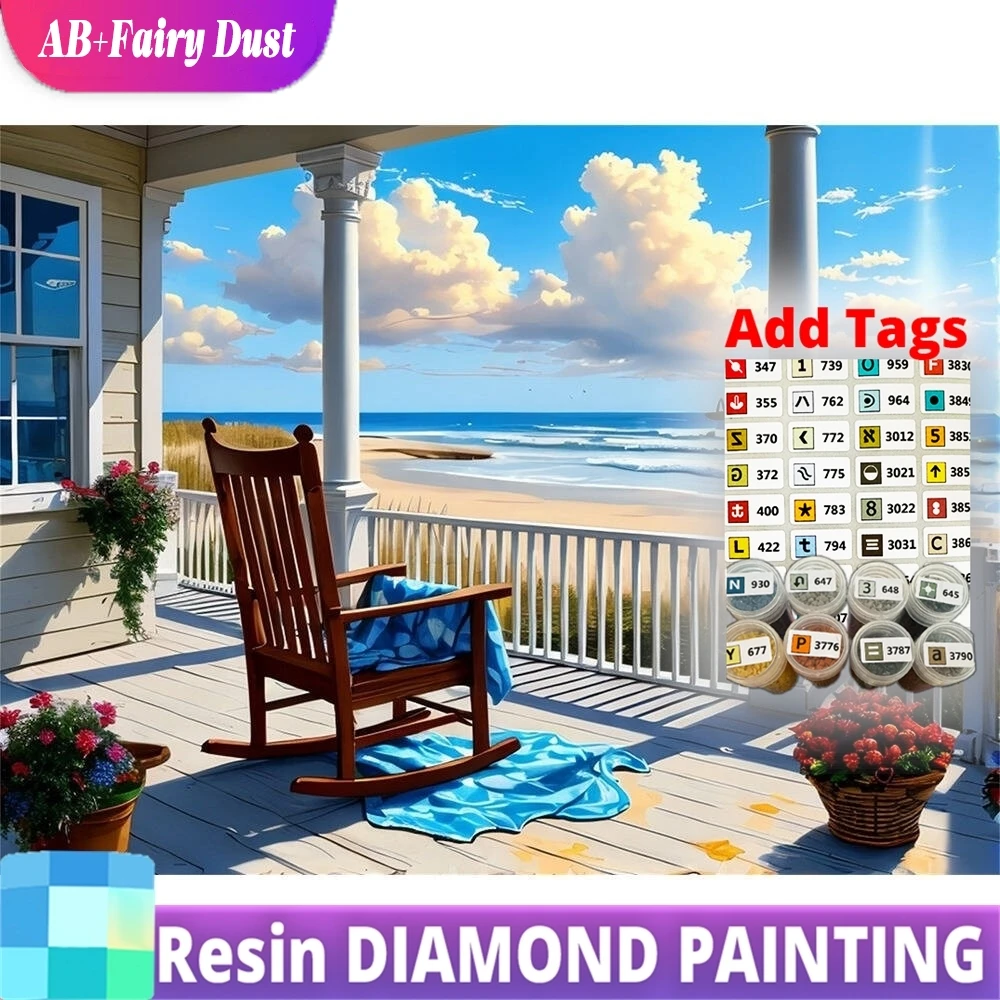 

Resin AB Fairy Dust Seaside Diamond Mosaic Landscape New Arrival DIY Painting Chair Picture Of Rhinestones Home Decoration