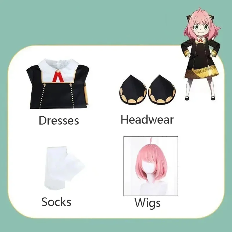 Bear's Den Spy X Family Anya Forger, disfraz de Cosplay, vestido, tocado, peluca, conjunto para adultos y niños, fiesta de Carnaval, juego de rol por nuevo 2025
