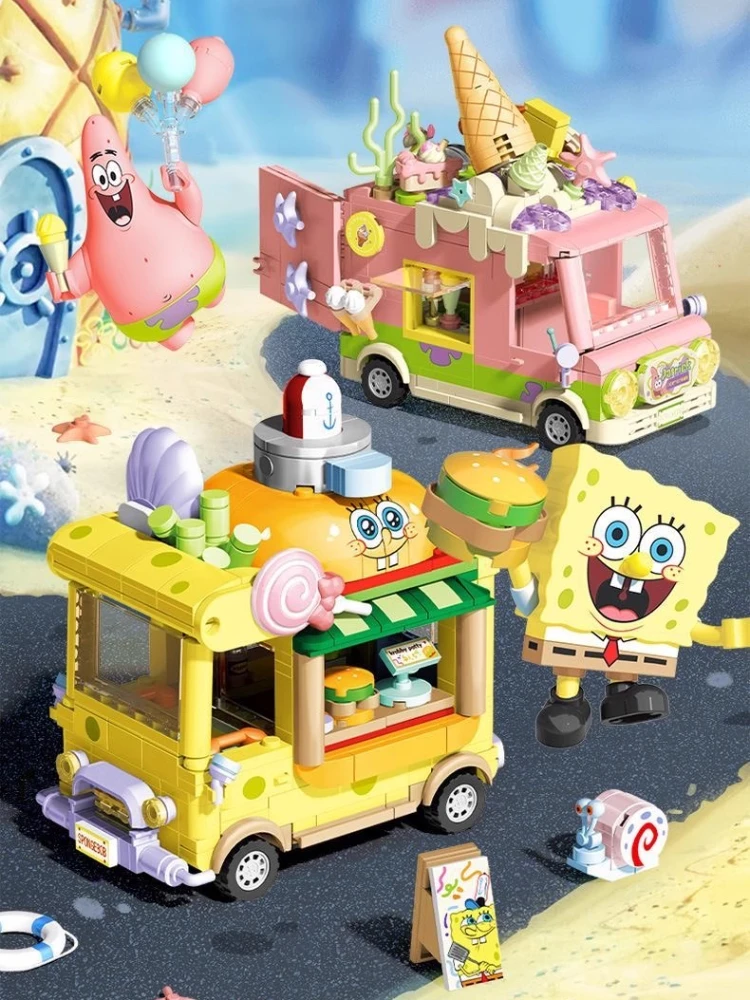 Bob l'éponge SquarePants série blocs de construction Hamburger voiture Patrick étoile Dessert crème glacée voiture modèle briques bricolage fille jouets