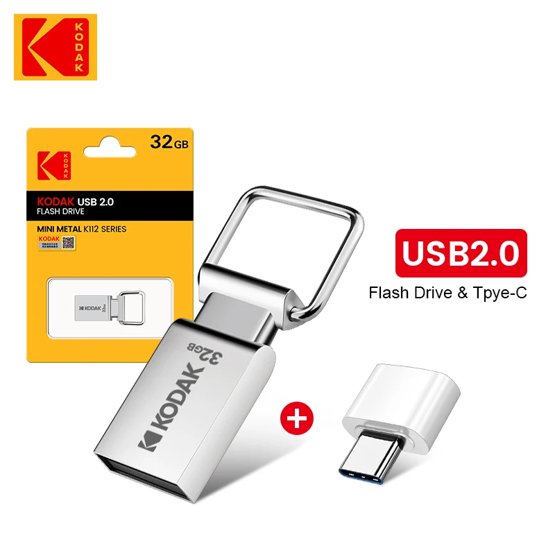 KODAK K112 Metal USB Flash Disk 64GB 32GB 128GB Memory Stick Pen Drives USB2.0 Pendrive High FlashDisk Memoria For Type-C