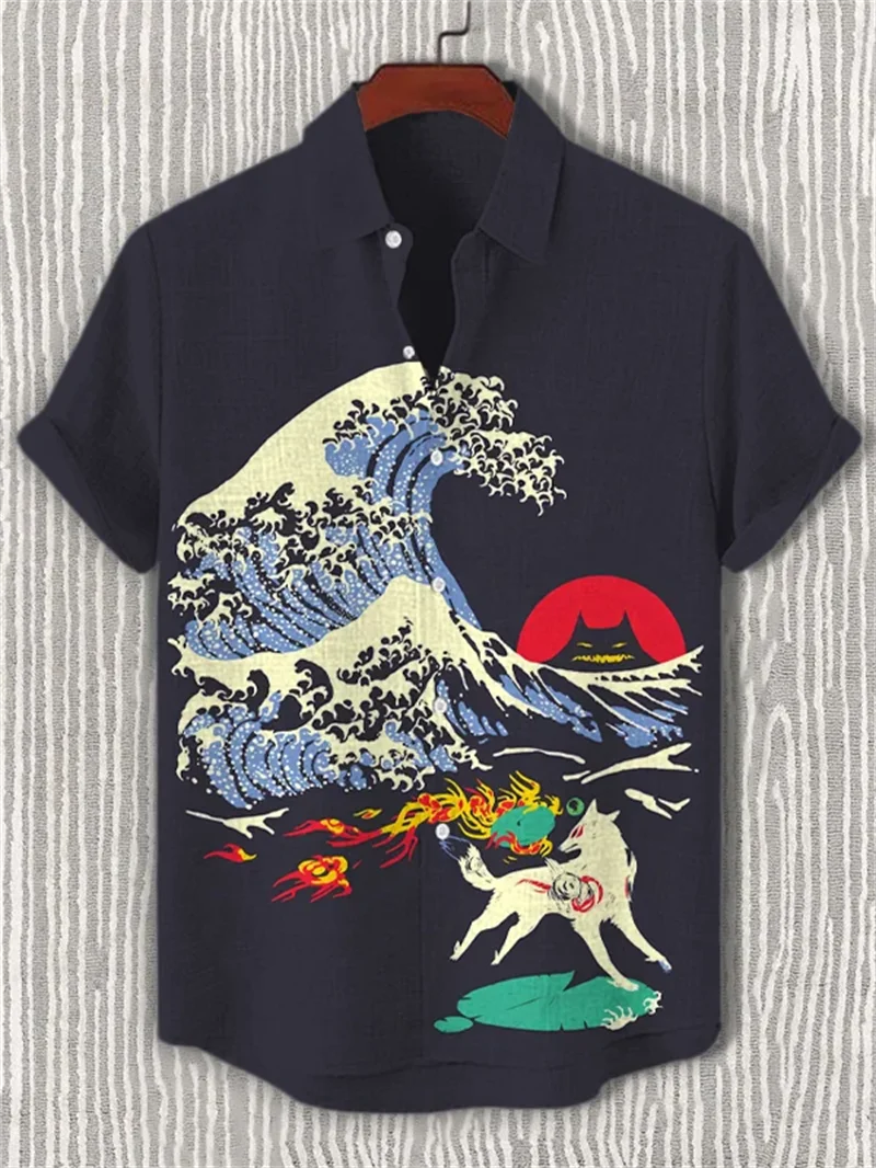 

Новая мужская гавайская пляжная рубашка на пуговицах с короткими рукавами, льняная повседневная рубашка в стиле ретро, красочная одежда, рубашка с короткими рукавами