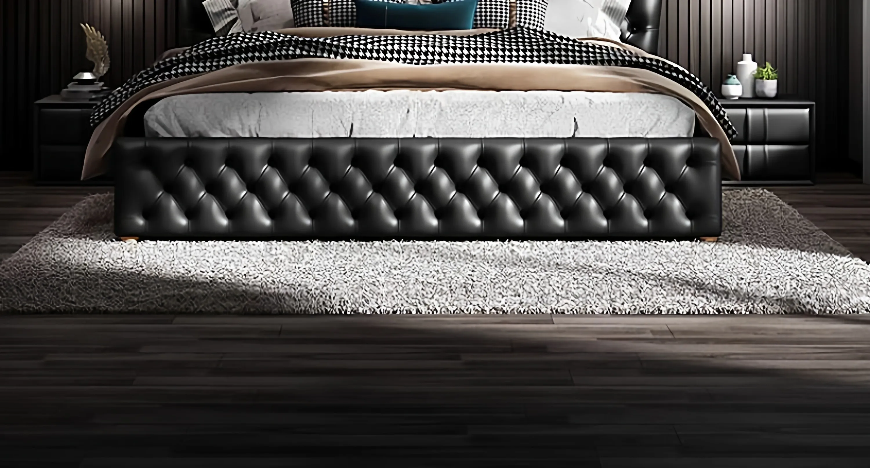 180x200cm schwarze Lederbetten und Doppelbetten in Kingsize-Größe, Ehebett für 2 Personen, Kopfteil in Queen-Size, Hotelmöbel – Detail 5
