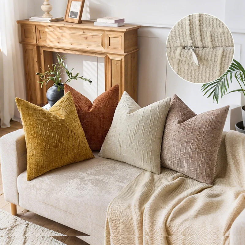 

1PC SolidColor Chenille Pillow Covers Soft Textured Decorative Cushion Cover with Zipper Closure for Sofas/beds/and Living Rooms