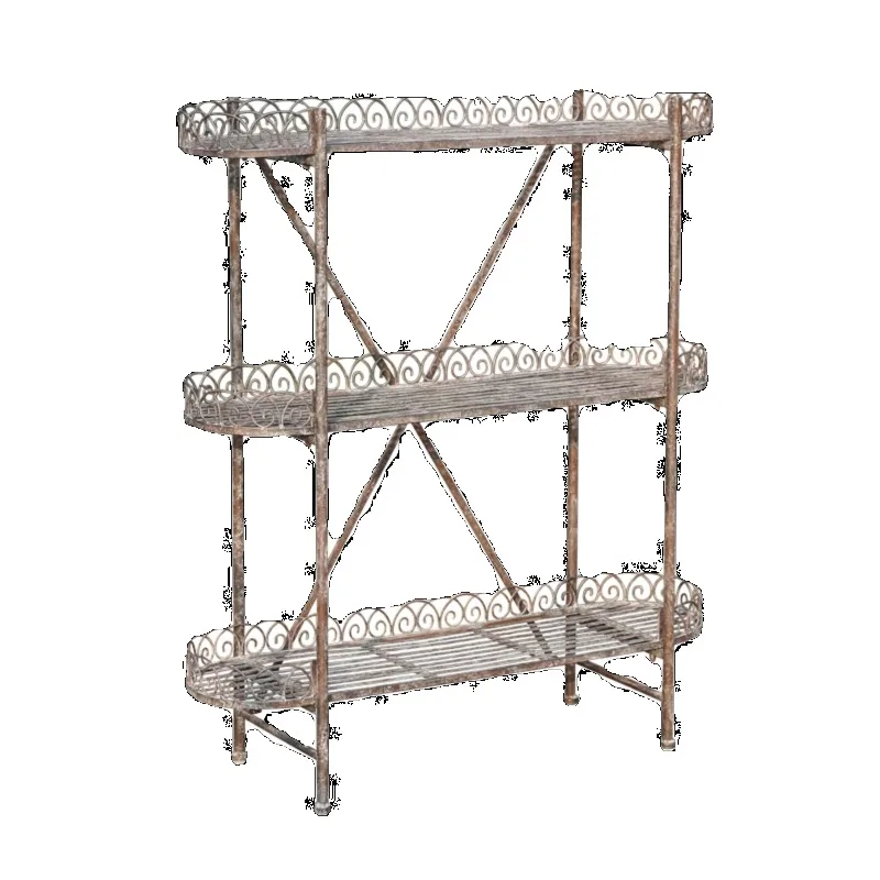 

Retro iron multi-layer gardening green plant flower stand balcony outdoor courtyard garden outdoor floor rack