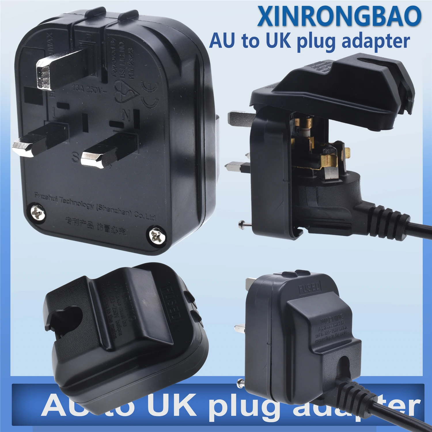 Australia China to UK Plug Adapter Box Type Type-I power line 3Pins to England Type-G Plug Top Converter Screwed Power Connector