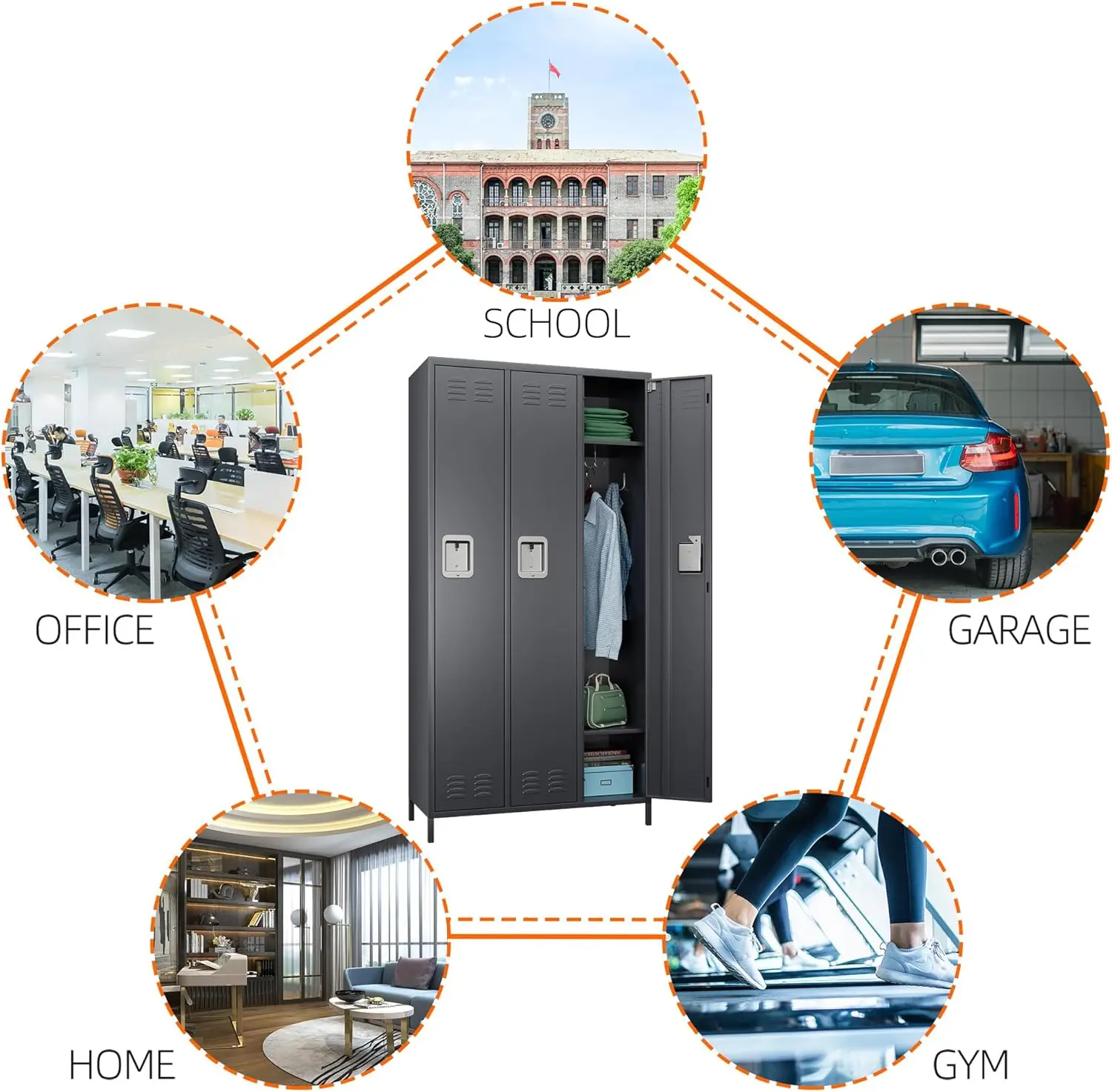 خزانة تخزين معدنية من أوبابو مع 3 أبواب، خزانة معدنية للموظفين مع 9 خطافات للمدرسة والمكتب والصالة الرياضية والمنزل