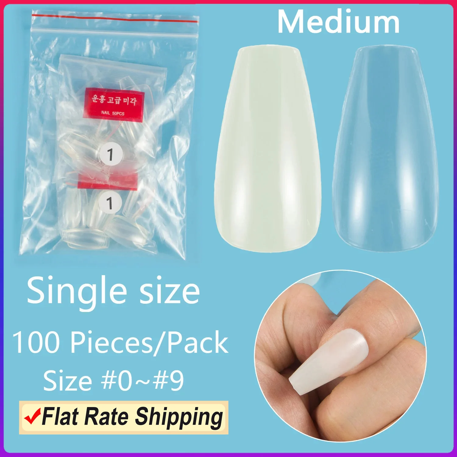 Medium Coffin Ballerina 100 Pieces Single Size False Nail Tips Nail Refill Size 3 4 5 Fake Nails Full Cover Artifical Nail Tip