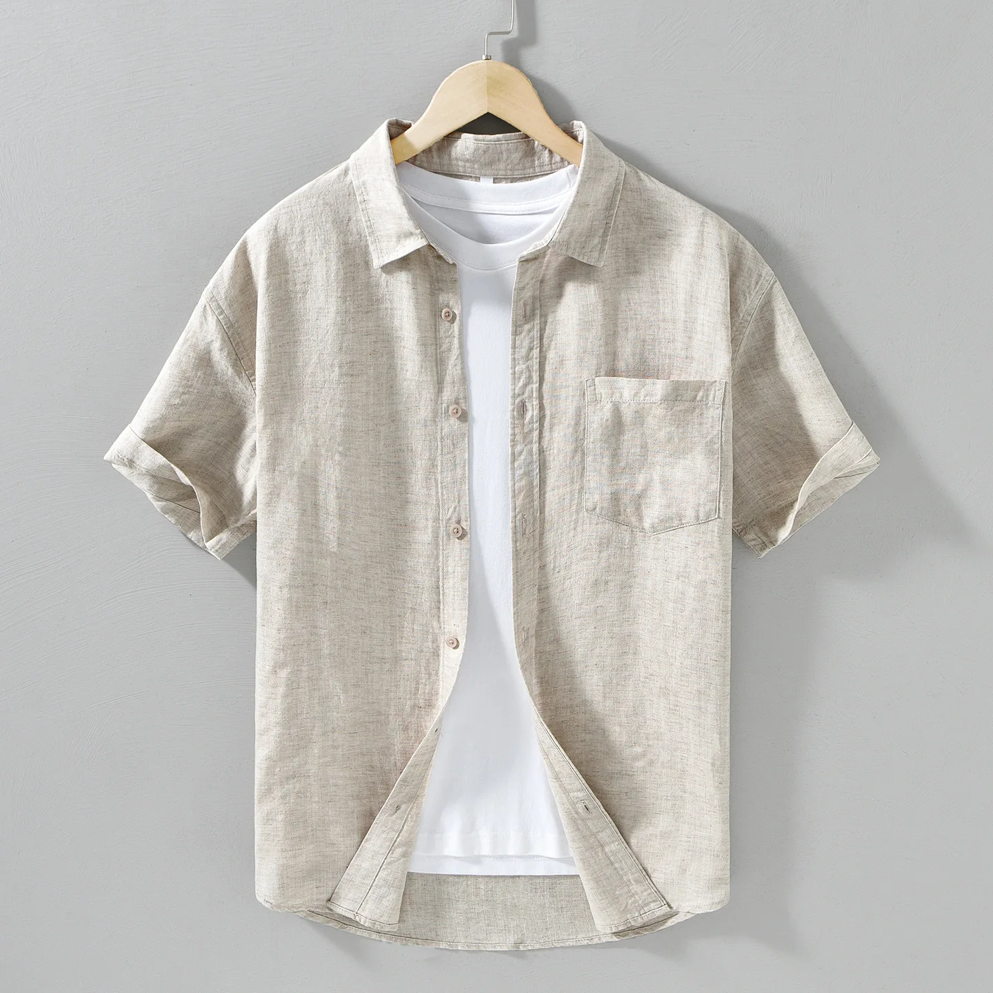 

Men's Short Sleeve Shirt Linen Lyocell Summer Thin Breathable Sun Protection Pure Color Fashionable Casual Loose Fit Button up