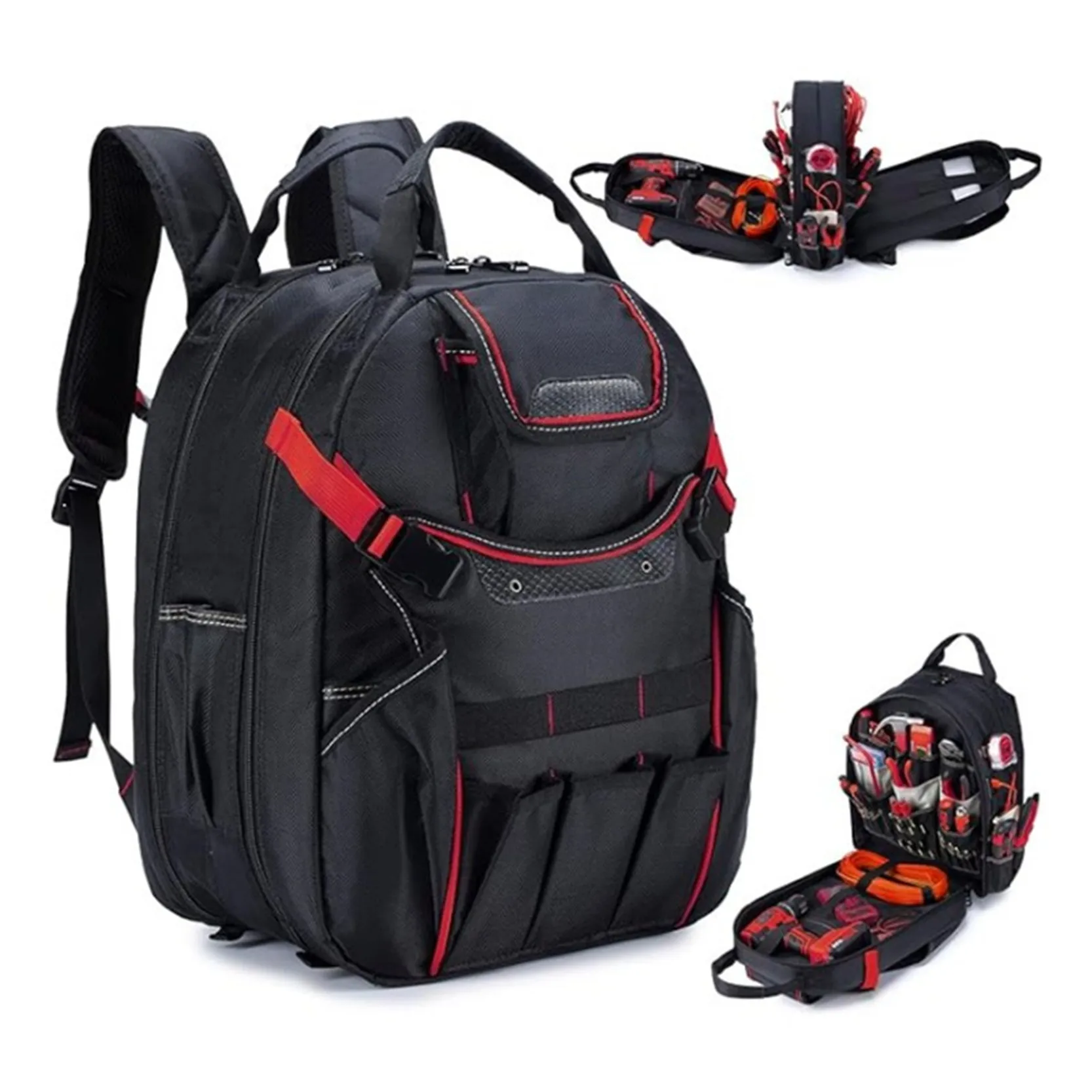 Thickened Wear Resistant Backpack Waterproof Heavy Duty Tool Kit Laptop Storage Computer Shoulders Bag Toolkit USB Port Work Box