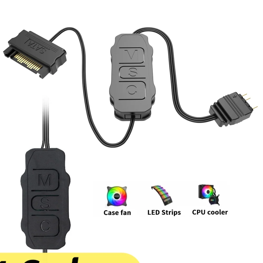ARGB 5V 3PIN To SATA Interface Extension Cable RGB Sync Controller Cable for PC Fan Light Strip