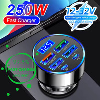 66-250W PD USB Car Charger QC3.0 Fast Charge 6IN1 Car Cigarette Lighter Plug Car Phone Charger Flash Charge with Digital Display
