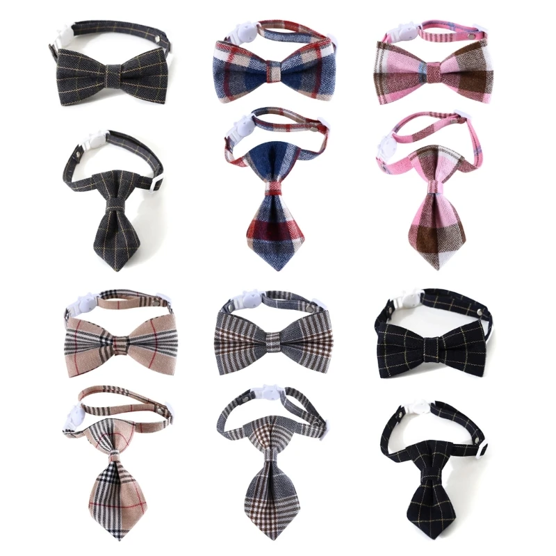 

Bowtie Collar Kitten PlaidNecktie Collar Festival Costume Pet Supplies 2PCS