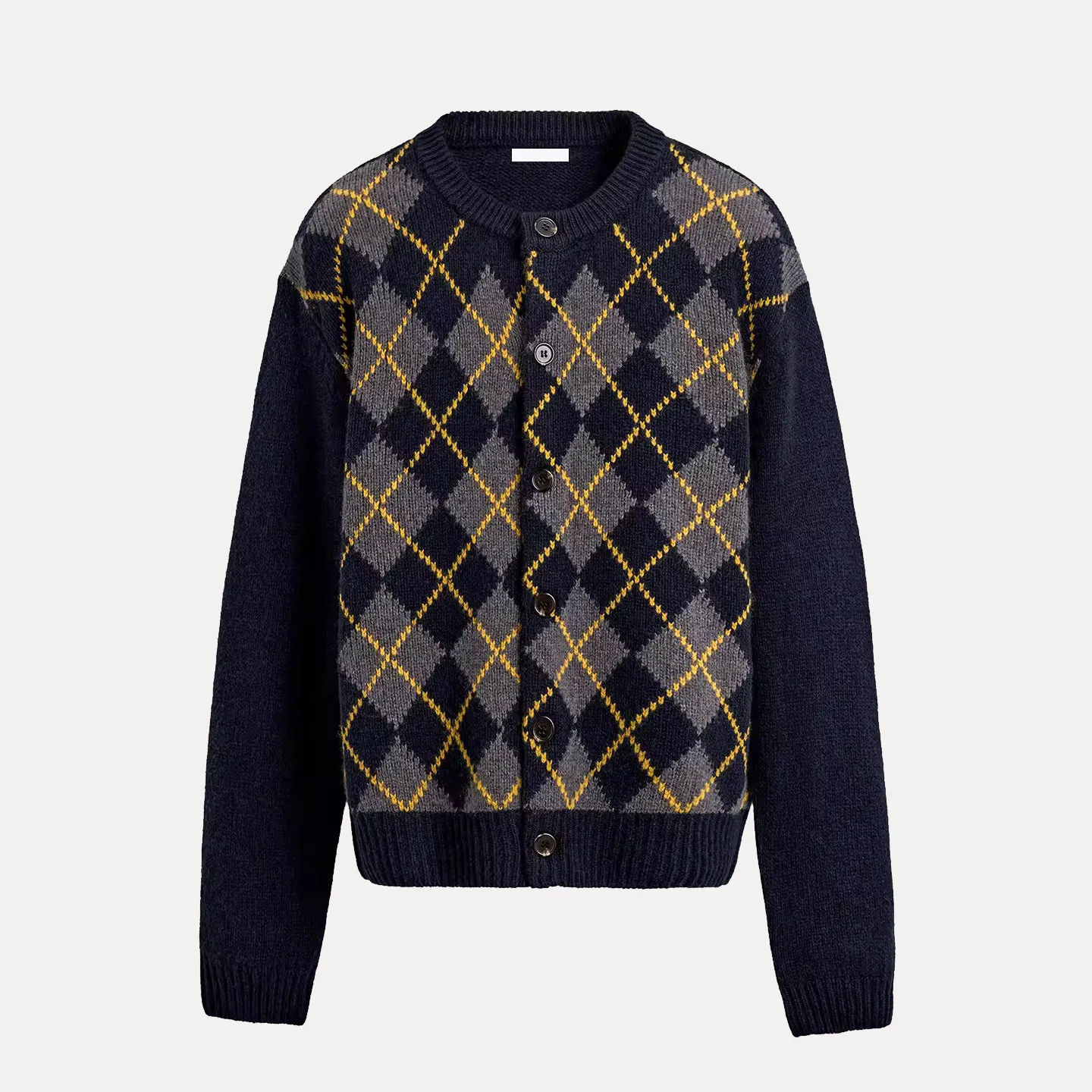 

Модный мужской зимний вязаный кардиган Slim Fit с длинными рукавами, ромбовидным узором, дышащий, удобный, с круглым вырезом