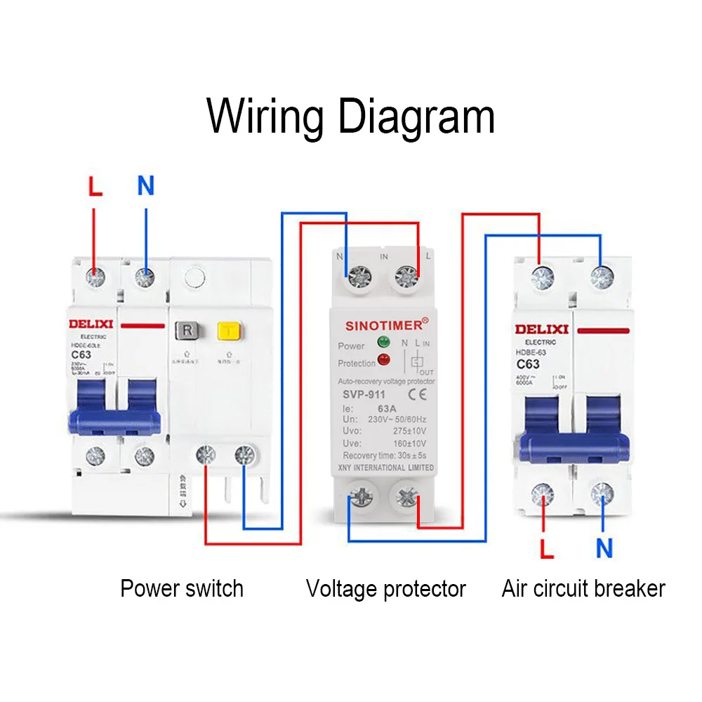 Over Under Voltage Relay AC230V 63A Mini Din Rail Automatic Recovery Reconnect Protective Breaker Voltage Protector Device