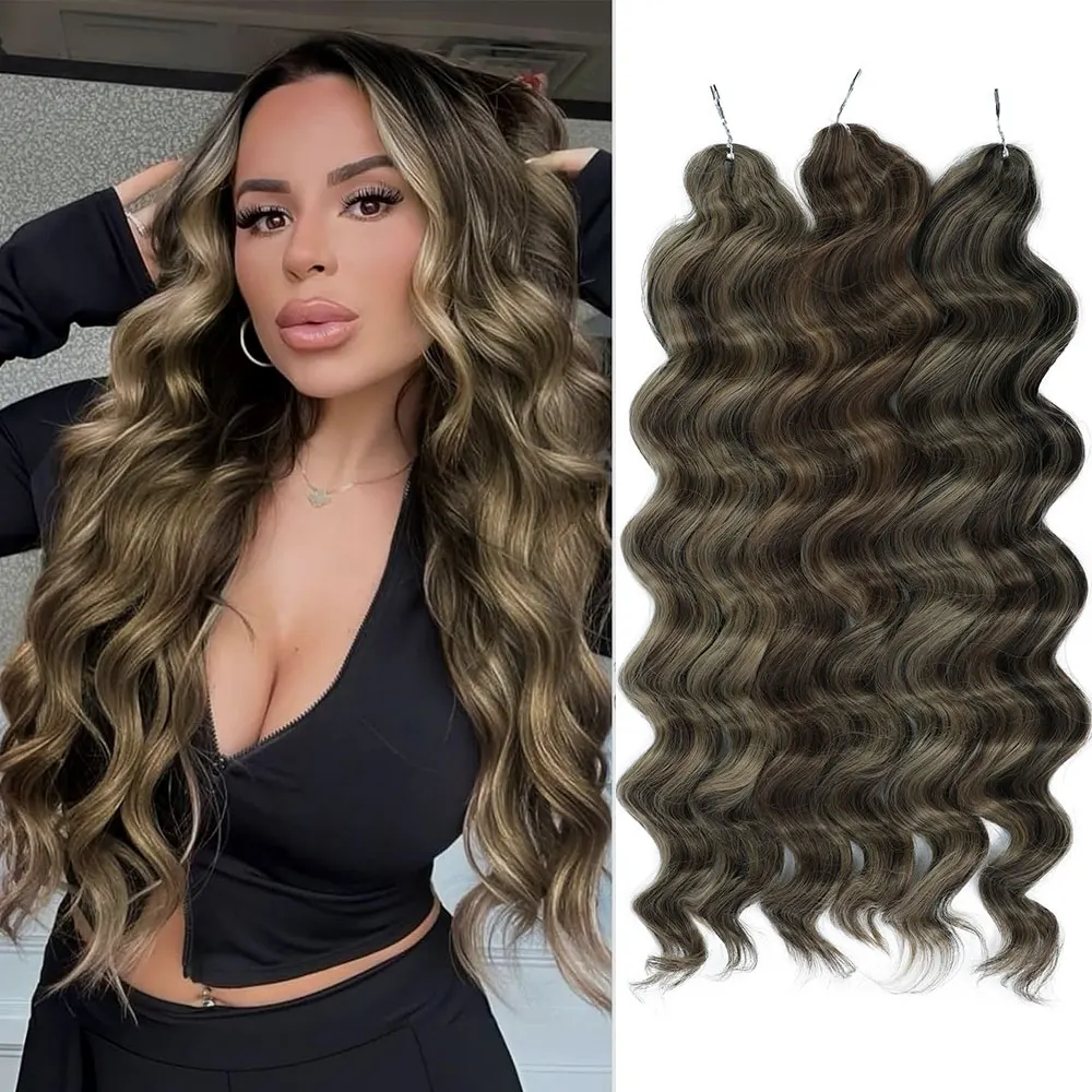 

26-дюймовые вязанные крючком волосы Анны, 300 г, синтетические глубокие волны, плетение волос, высокотемпературное волокно, завитые крючком, волнистые волосы