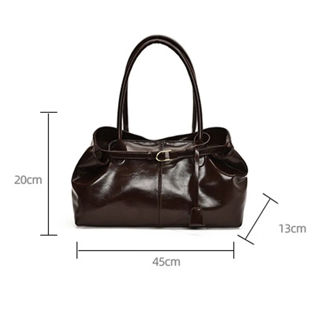 موضة جديدة النفط بولي Leather حقيبة يد جلدية سعة كبيرة متعددة الوظائف حقيبة كتف المرأة عادية حمل حقيبة تحت الإبط للنساء ﻿