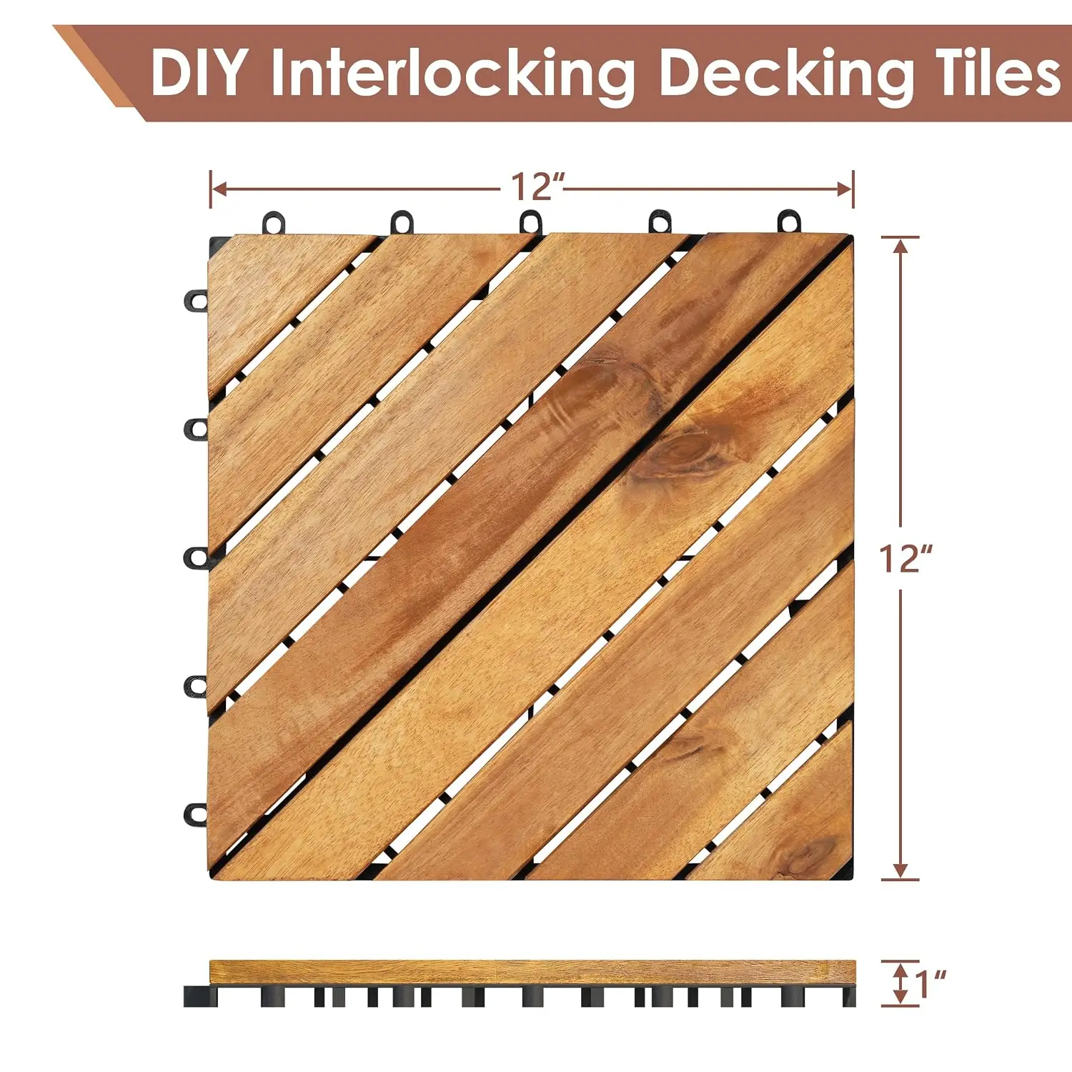 27 PCS Solid Acacia Wood Interlocking Patio Deck Tiles Outdoor, Customized