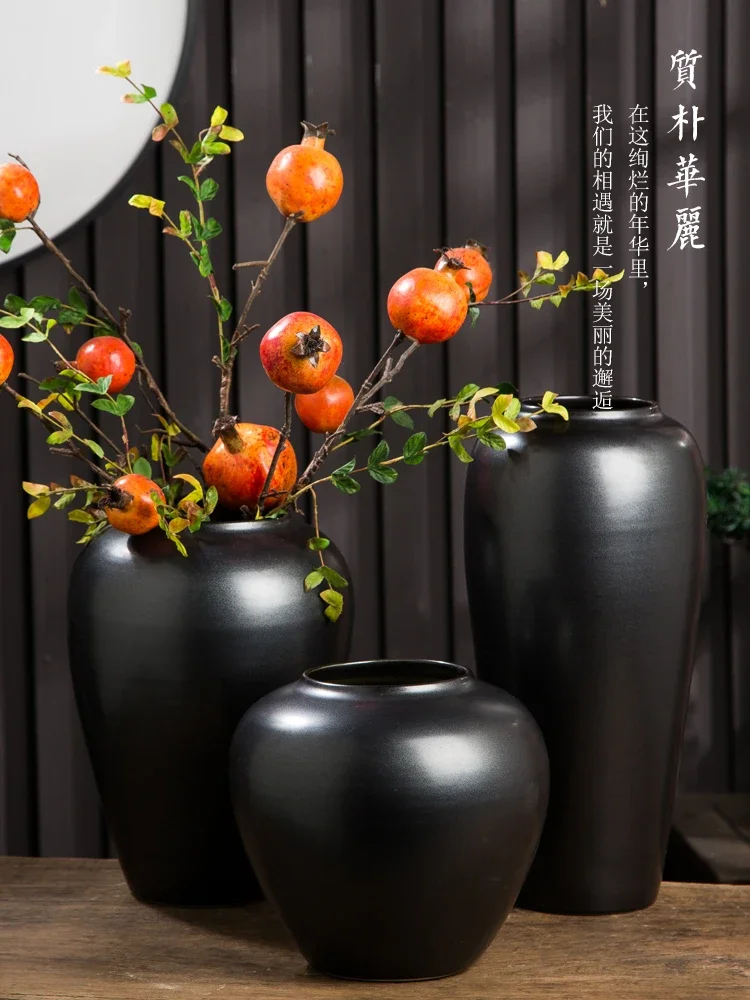 Creative handmade Chinese style vase decorations for living room, black home decoration, large size, Jingdezhen craft ceramics