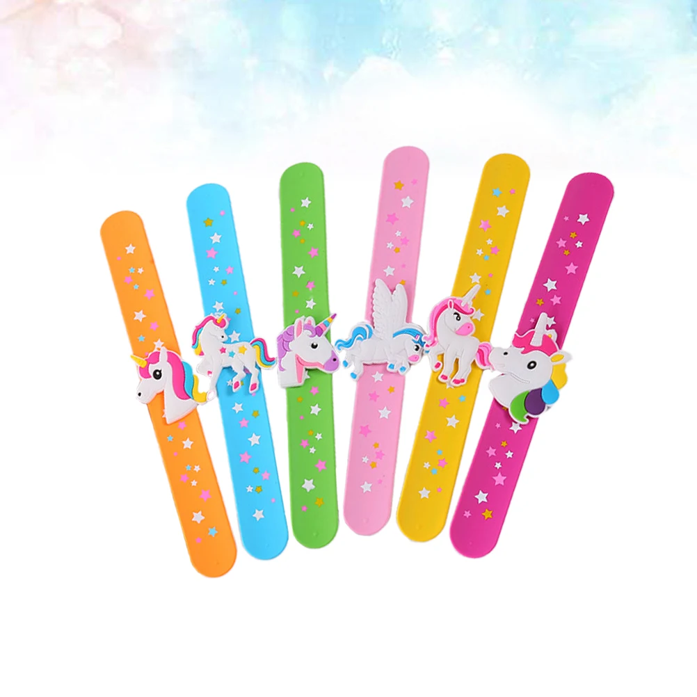 

6 Pcs Kids Gifts Unicorn Snap Ring Slap Bracelets Party Wristband Bands for Child