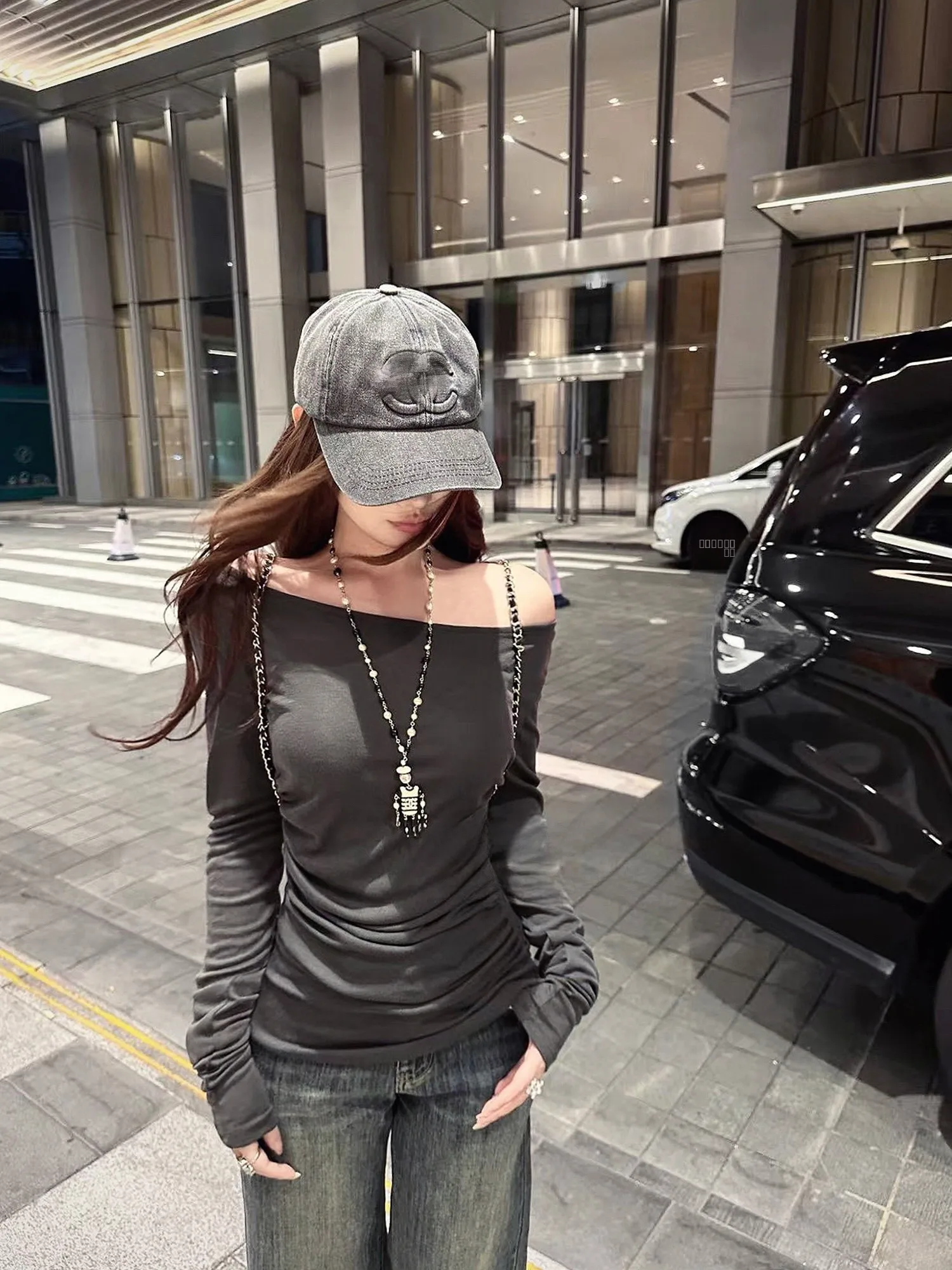 

Chien Silk Knitted Base T-irt Sexy One-oulder Slimming Long Sve Women's Top Breathable Comfortable Loose Fit Daily Wear