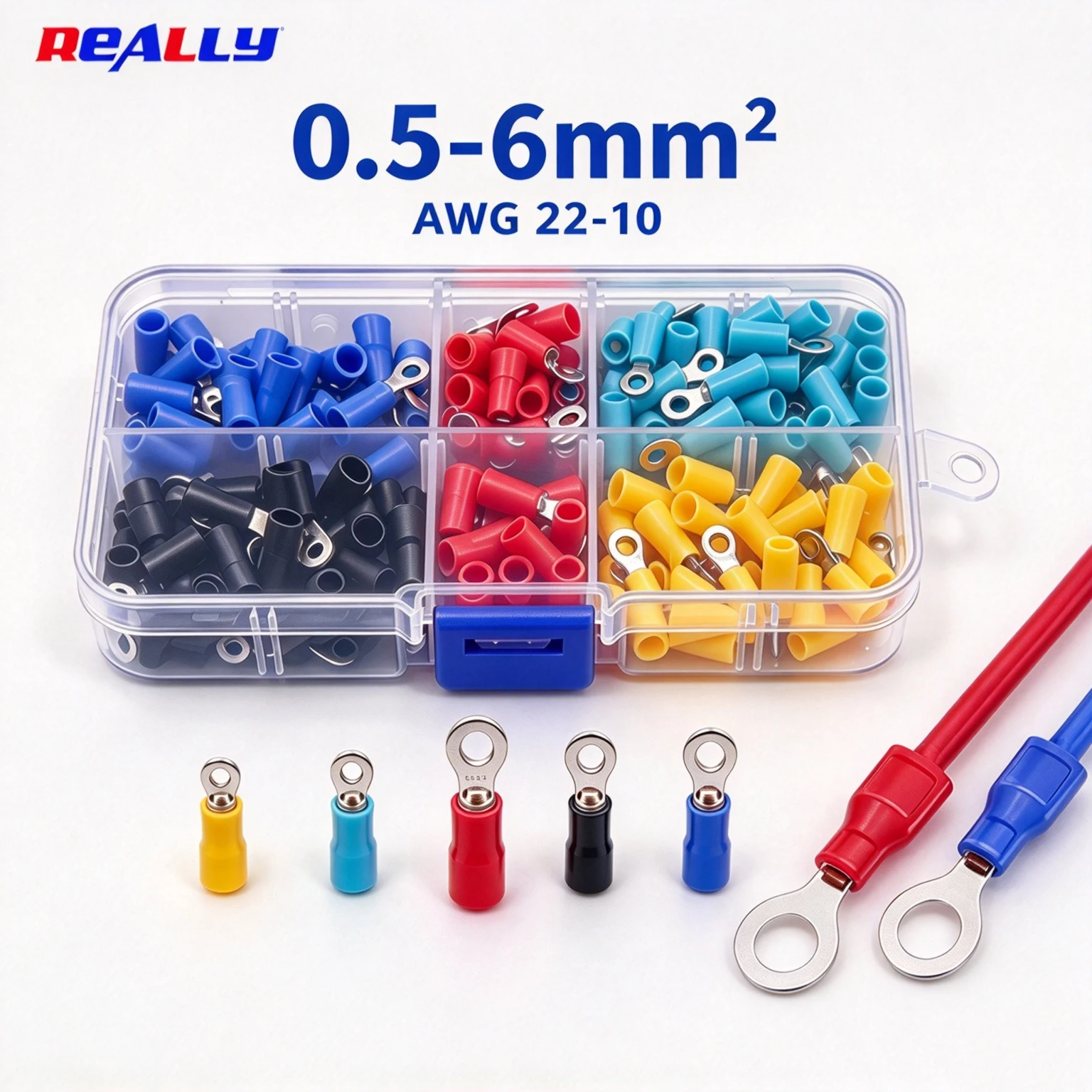 100-420Pcs Assorted RV Pre-Insulated Cold Press Terminals, Round Brass Crimping Ring Wire Connector Kit, 0.5-6mm² / AWG 22-10