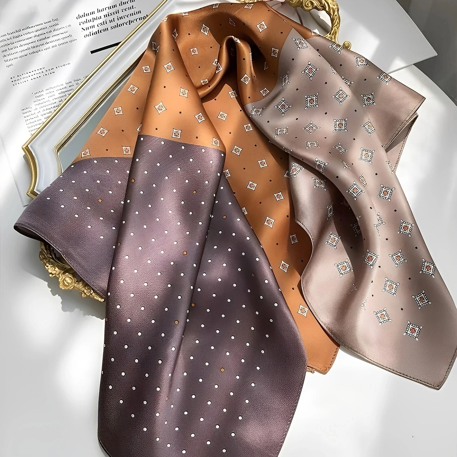 Luxury Brand Faux Diamond Polka Dot Square Scarf Elegant Imitation Silk Shawl Casual Decoration Headscarf Small Neck Scarf