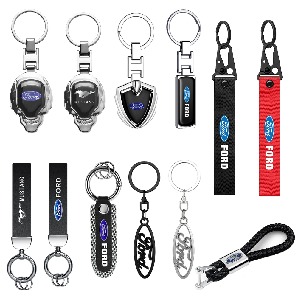 1Pcs Metal /Leather Car  Key Ring Keychain  Pendant  Auto Accessories for Ford Fiesta Mk7 Focus 2 Mk3 F150 Mondeo C-Max Fusion