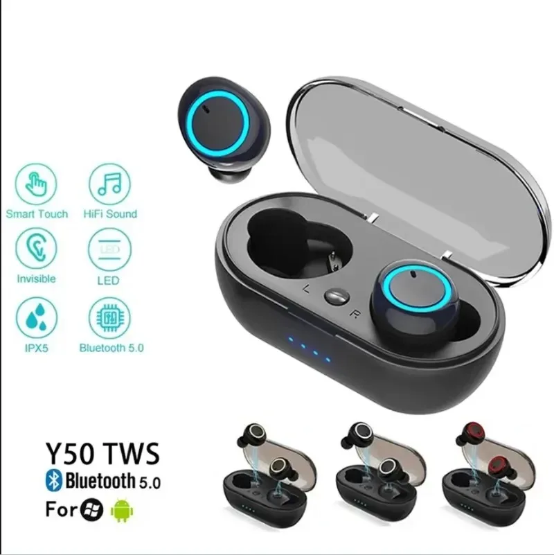 Y50 TWS Wireless Bluetooth 5.0 Earphones Touch Control 9D Stereo Headset with Mic Sport Earphones Waterproof Earbuds LED Display