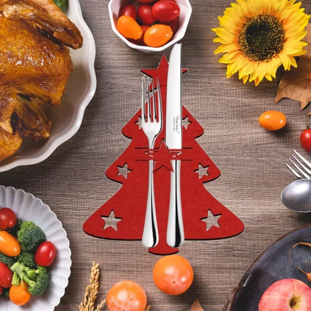 Christmas Tree Cutlery Knife Fork Covers Table Decor Elk Xmas Tableware Pocket Holder Bags New Year  Party Decorations