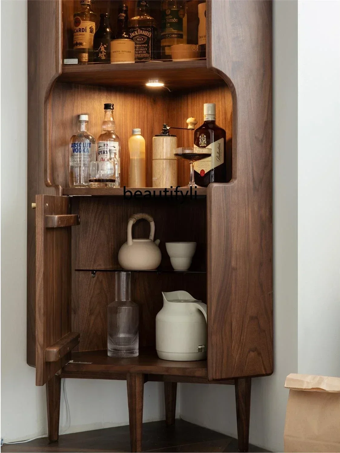 

D96 Y French Retro Corner Cabinet Corner Living Room Display Black Walnut Triangle Sideboard Corner Shelf Wine Cabinet
