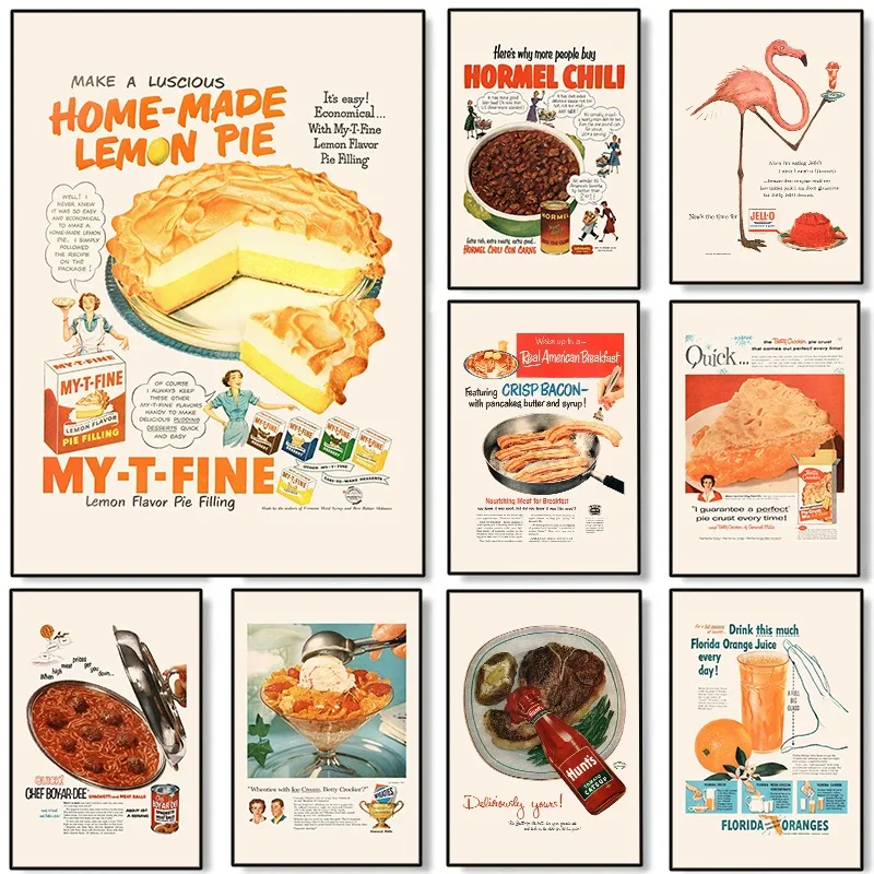 Retro Delicious Food Mid-Century AD Poster1950s Foodstuff Advertising Canvas Painting Wall Art for Kitchen Restaurant Home Decor