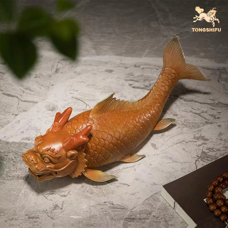 Southeast Asia Company Store business Efficacious Talisman Recruit money LUCKY Arowana dragon Fish FENG SHUI copper statue