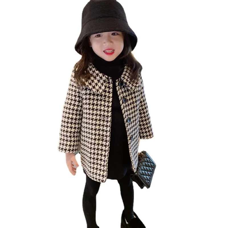 Girls Coat Autumn Winter Thick Long Jacket Korean Version Loose Fashion Children Trench Warm Elegant Retro England Style Tops