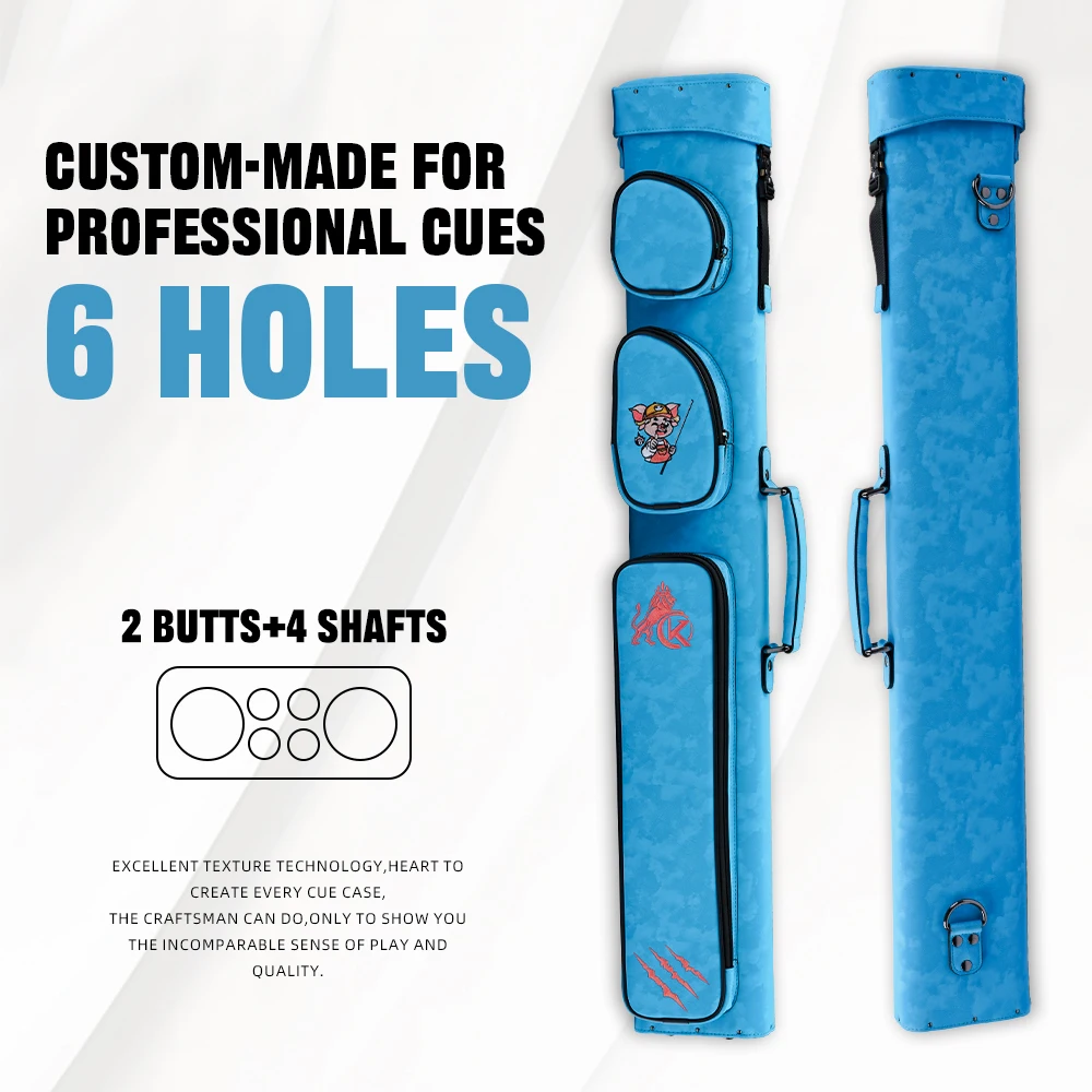 

KONLLEN Pool cue case 6 holes PU Leather Hard pool cue bag for 2 Butts & 4 Shafts Billiard Cue Case