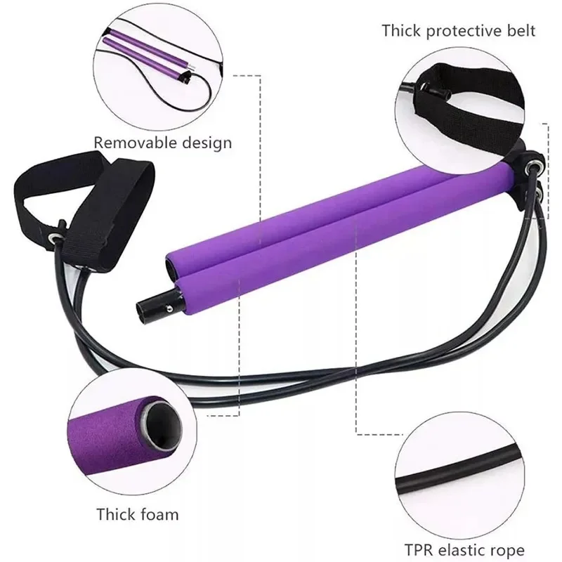 Portable Yoga Resistance Band Set Home Fitness Sport Equipment Bodybuilding Pilates Stick Stretch Band Exercise Agility Training