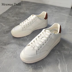 Mrxmus Dutit 2024 Autumn New Women Genuine Leather Lacing Flats Shoes Solid Basic Sneaker Wild Casual Simple Skate Shoes Female